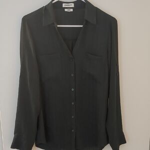 Express Dark Green Portofino Long Sleeve Shirt Size M